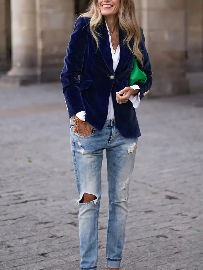 Women’s Velvet Tailored Blazer with Single Button