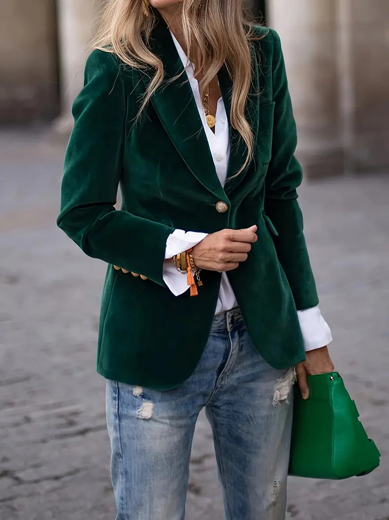 Women’s Velvet Tailored Blazer with Single Button
