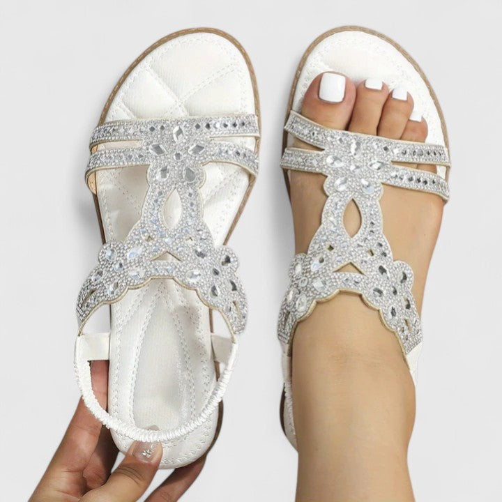 Women’s Orthopedic Sandals with Rhinestone Straps and Comfort Sole