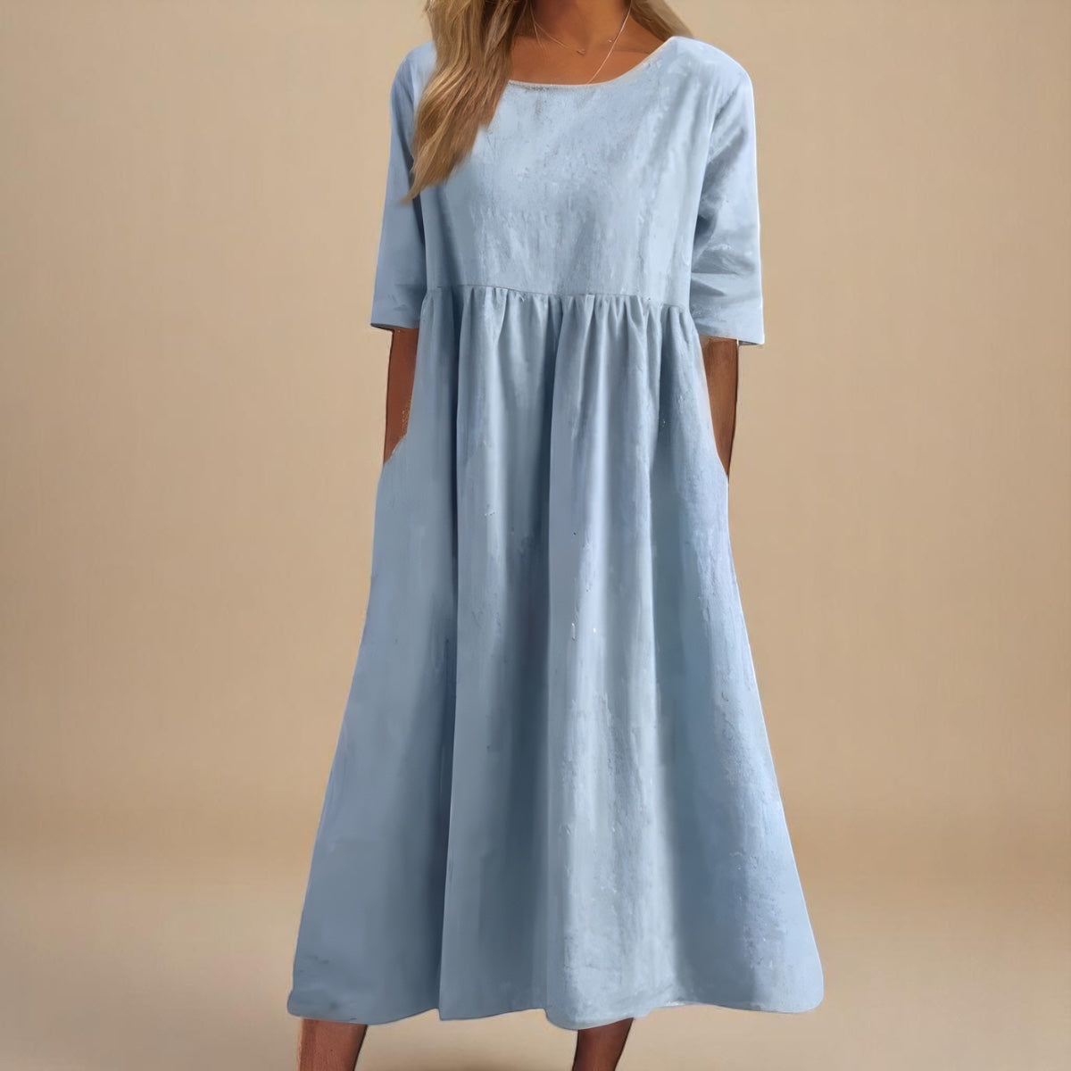 Women’s Flattering Midi Dress with Pockets and Relaxed Fit
