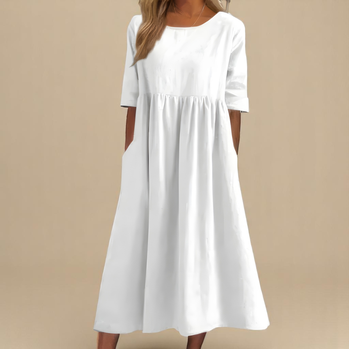 Women’s Flattering Midi Dress with Pockets and Relaxed Fit