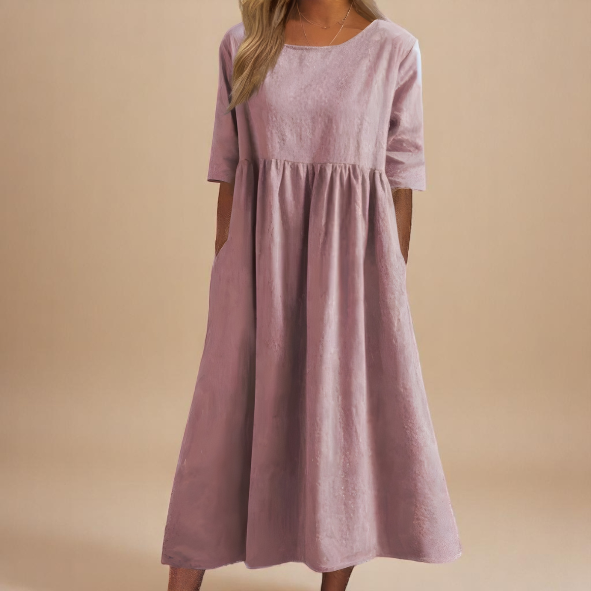 Women’s Flattering Midi Dress with Pockets and Relaxed Fit