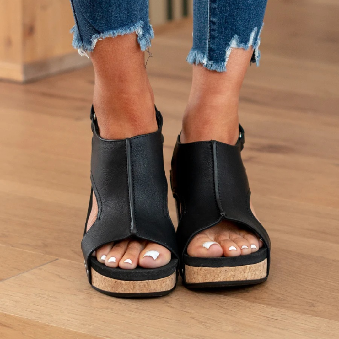 Women’s Suede Wedge Sandals with Elastic Straps and Supportive Heel