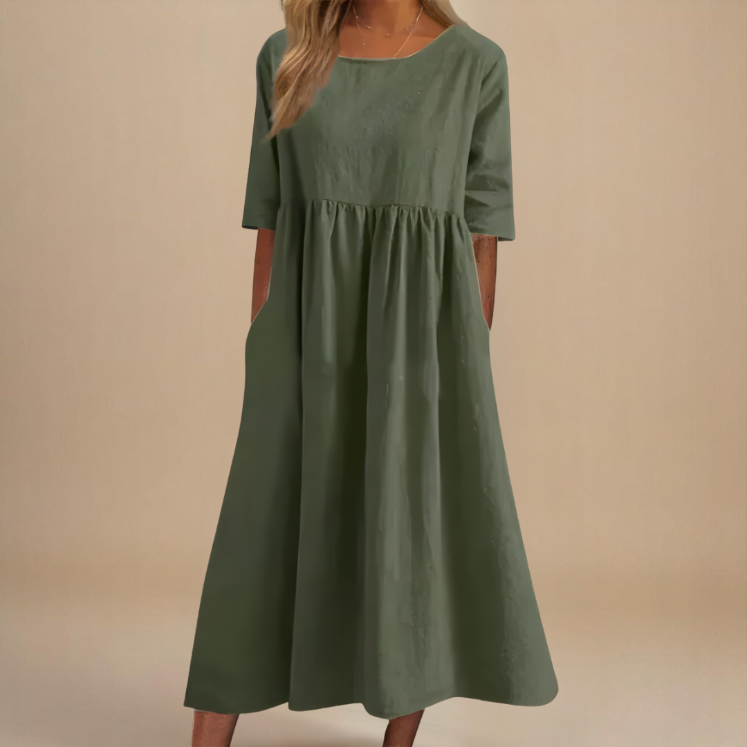 Women’s Flattering Midi Dress with Pockets and Relaxed Fit