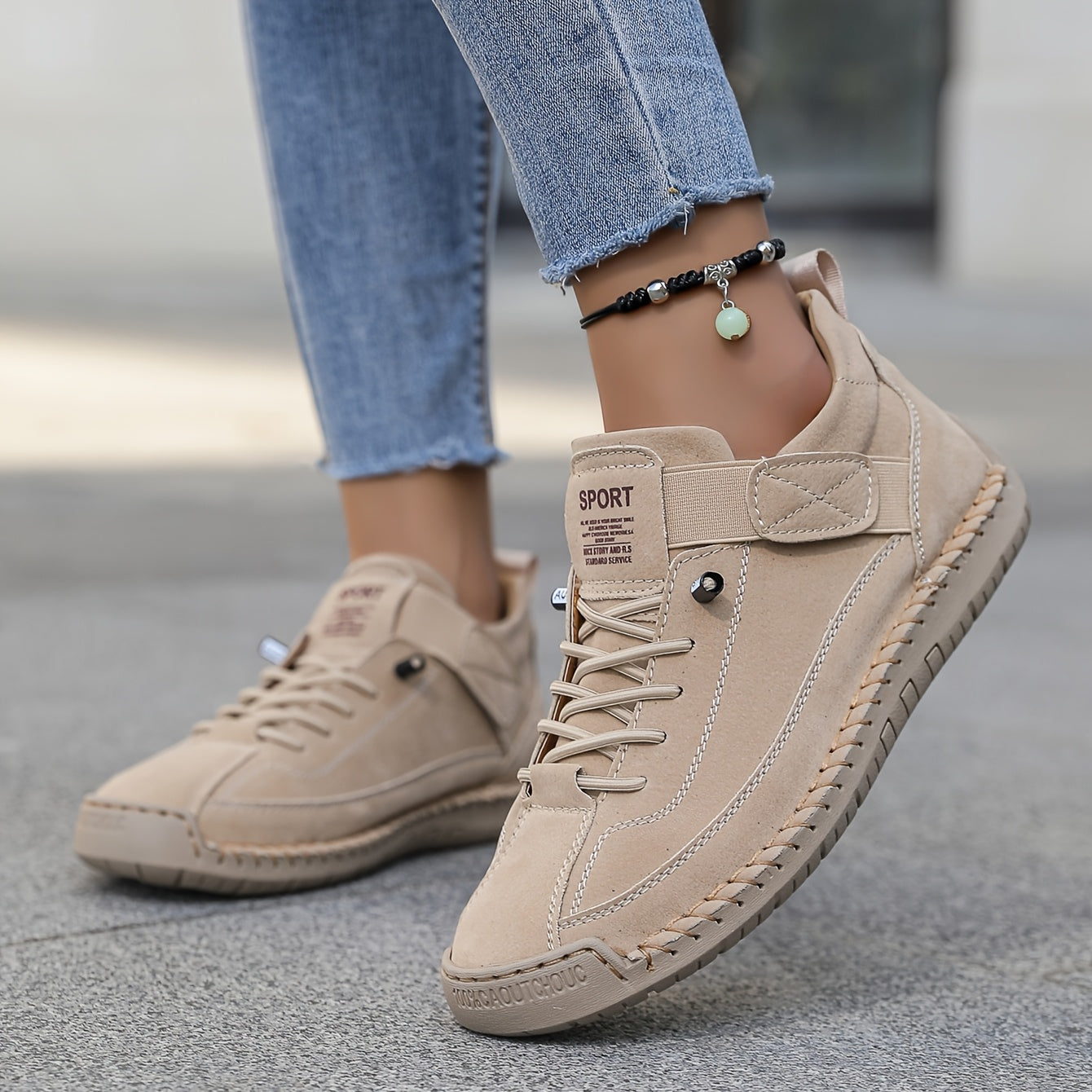 Women’s Lace-Up Ankle Sneakers with Suede and Leather Panels