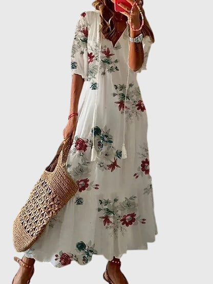 Women’s Boho Summer Maxi Dress with V-Neck and Relaxed Fit