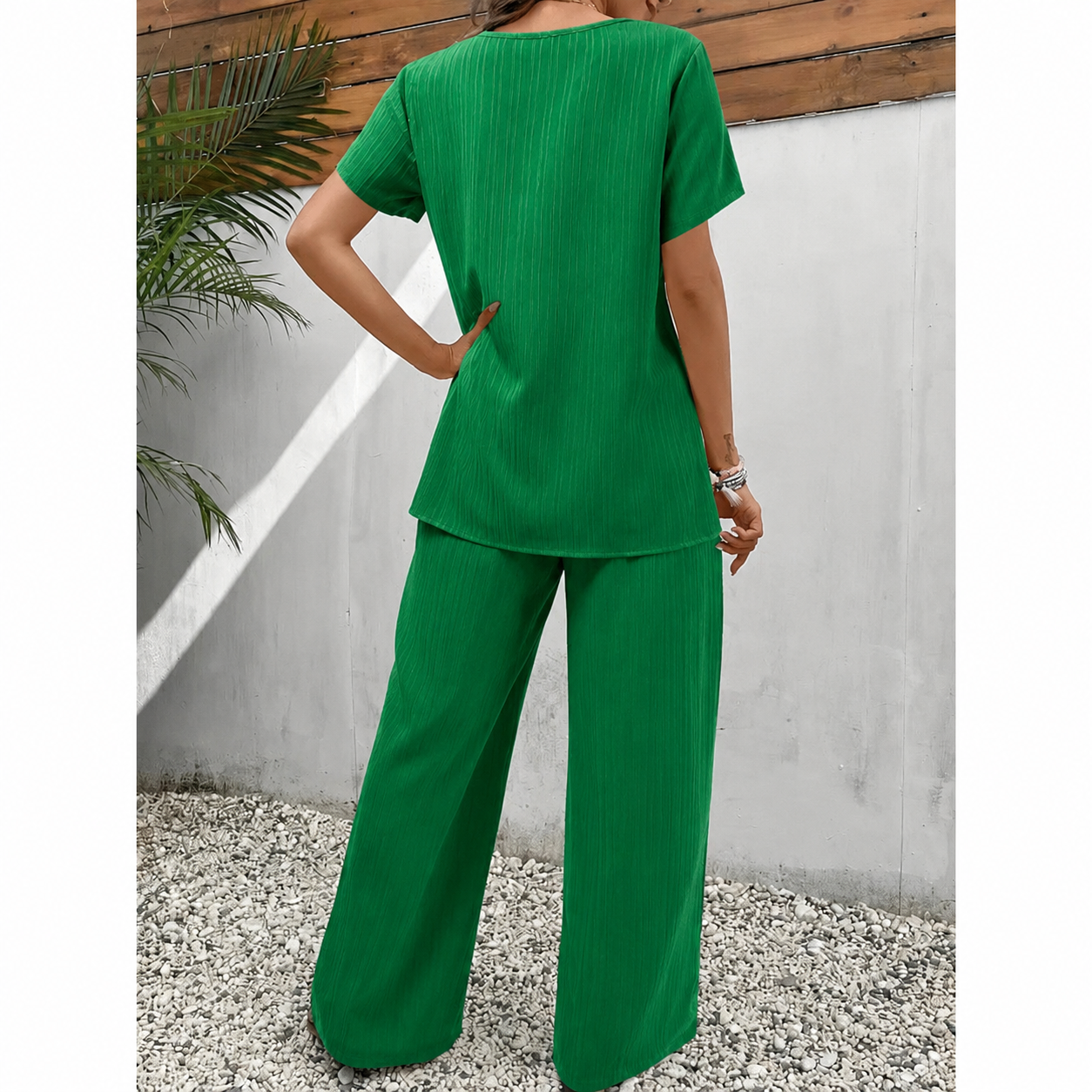 Women’s Elegant Drape Top and Wide Leg Trousers Set