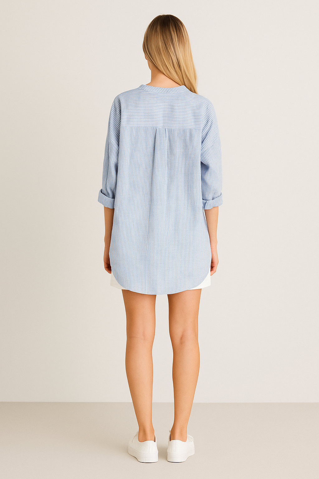 Striped Button Up with V Neck Blouse