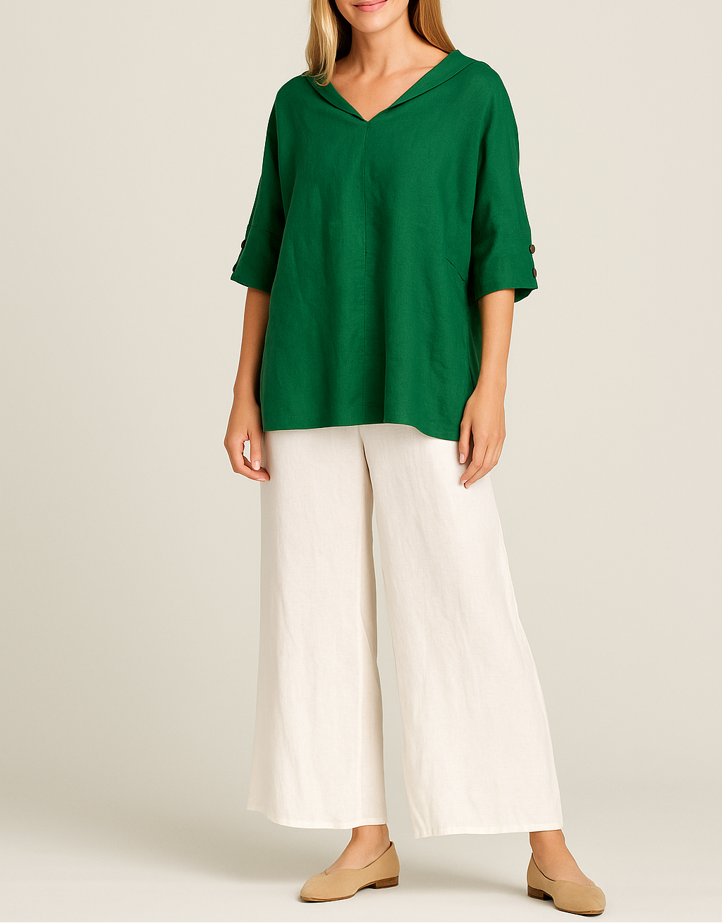 Casual Linen Shirt with V Neck