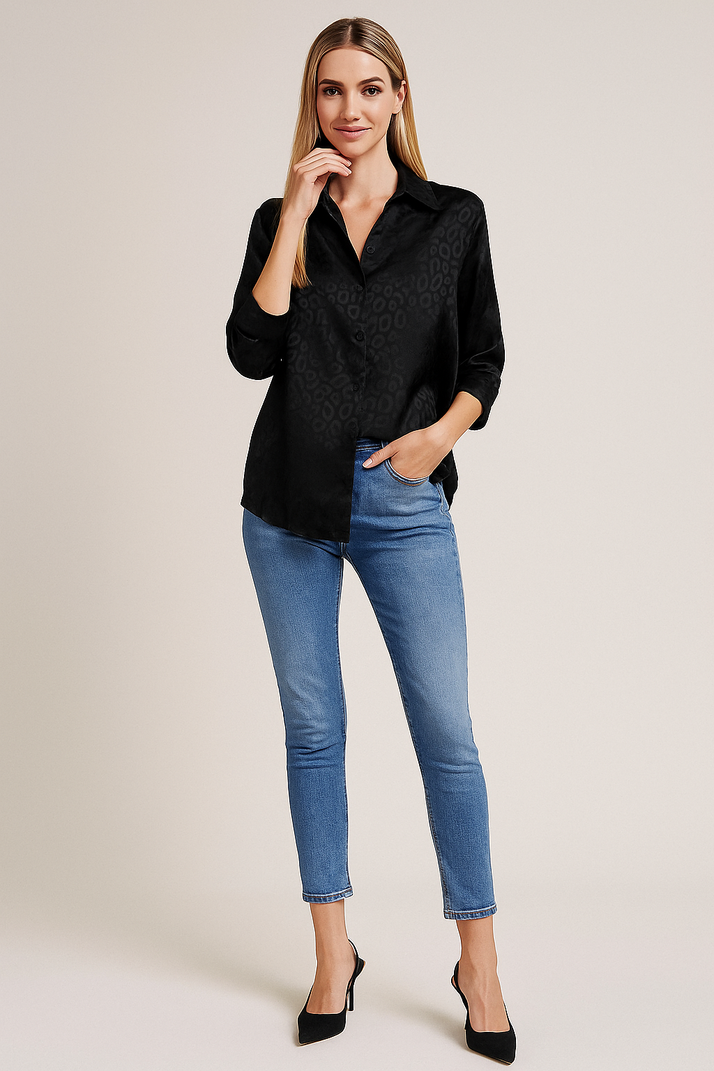 Satin leopardprint bluse