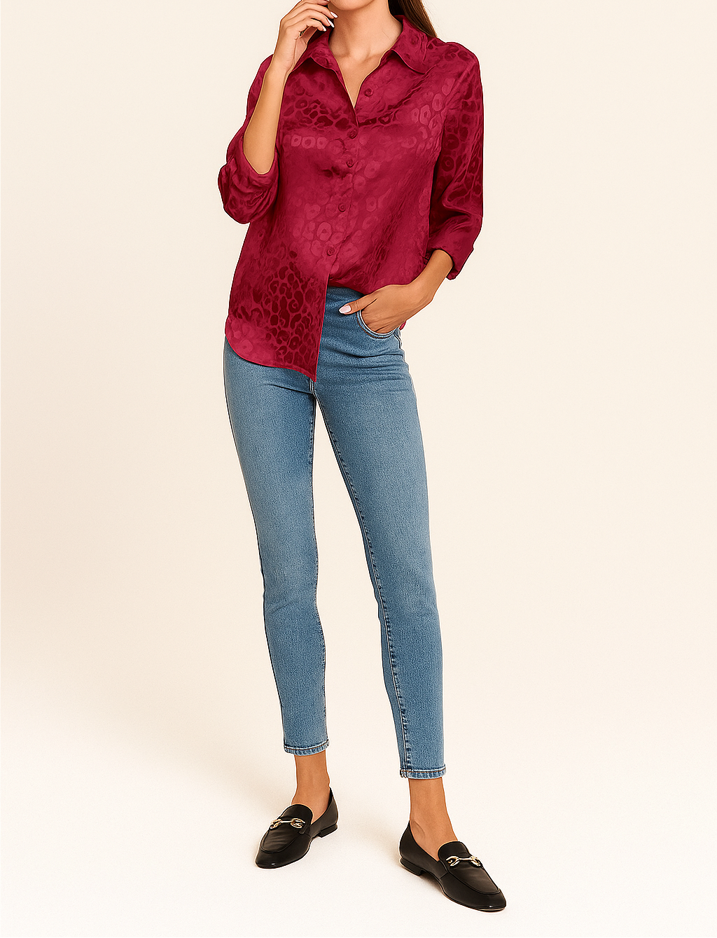 Satin leopardprint bluse