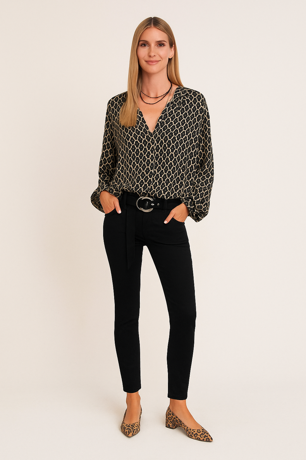 V Neck Long Sleeve Blouse