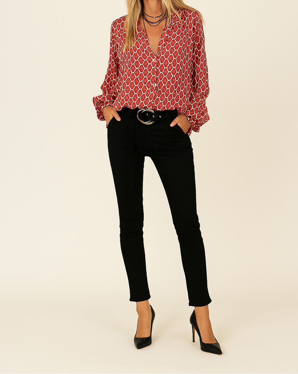 V Neck Long Sleeve Blouse