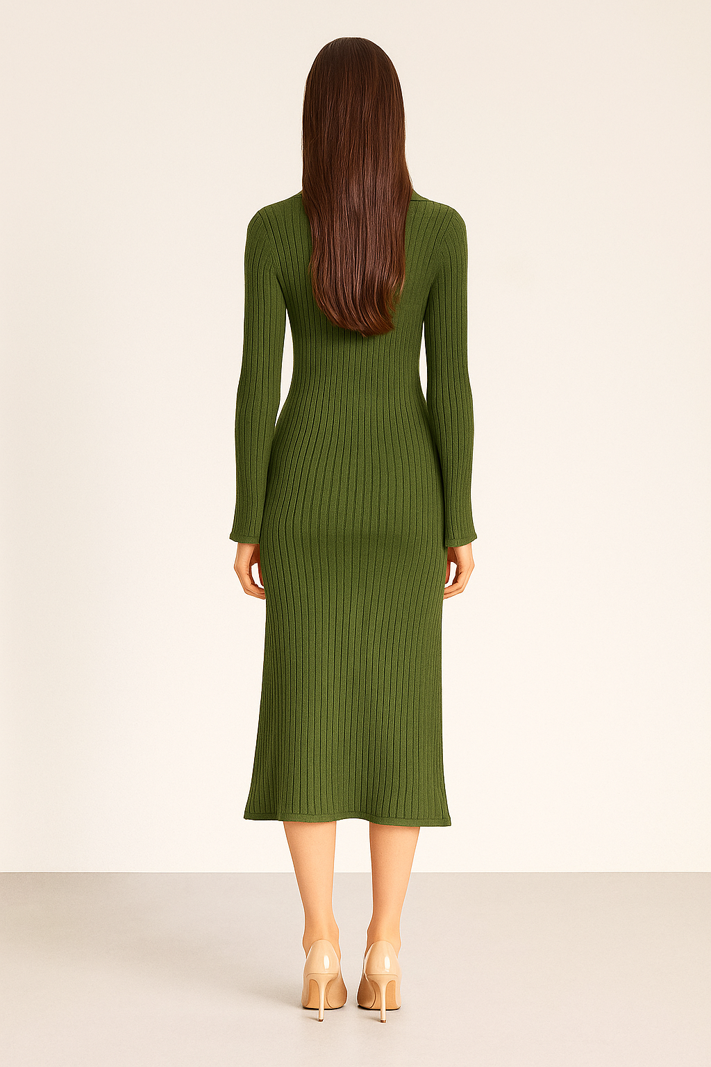 Knit Midi Dress with Asymmetrical Buttons