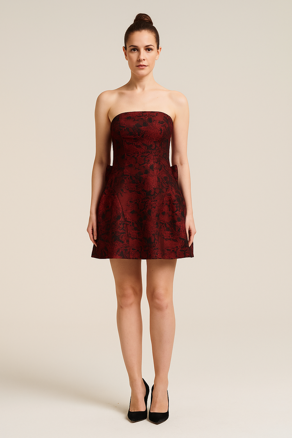 Strapless Mini Cocktail Dress Women Structured Fit Floral Texture