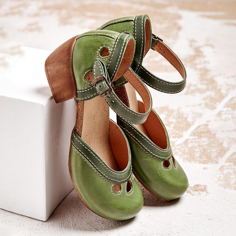 Women’s Mary Jane Flats with Ankle Strap and Color Block Design