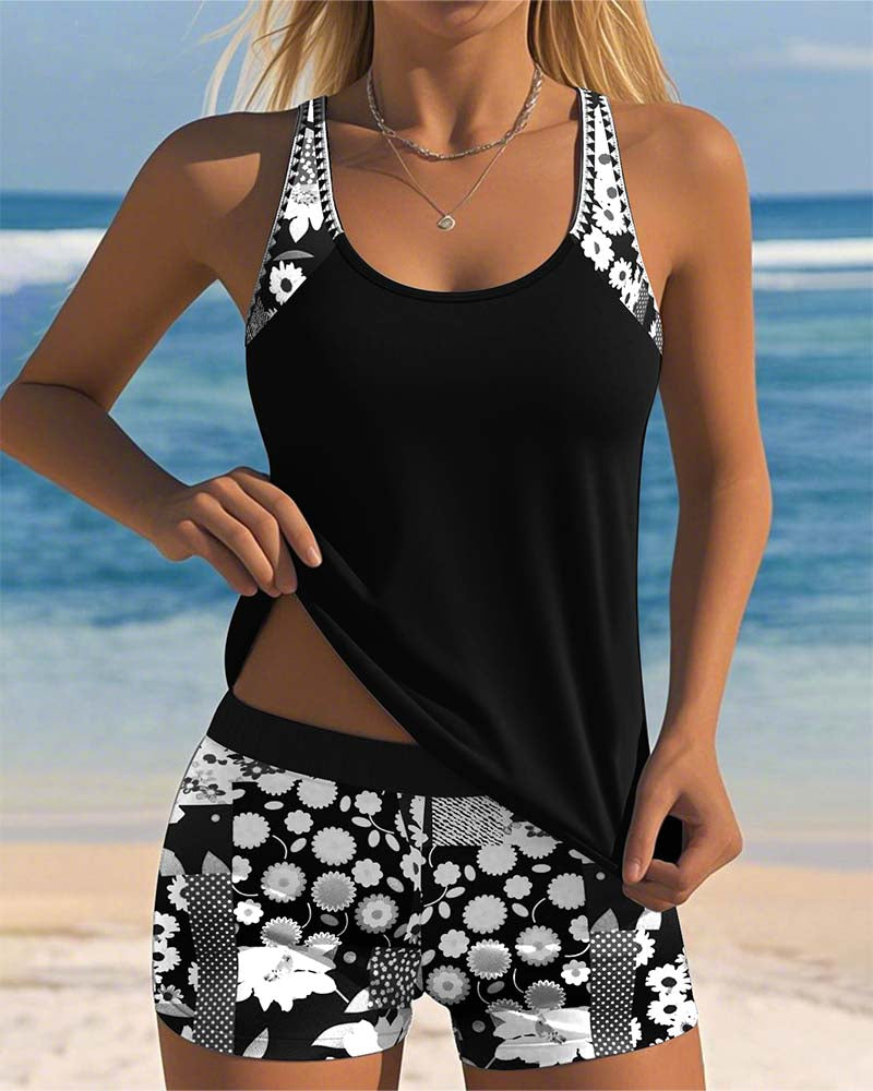 Women’s Floral Tankini Set with Comfortable Fit and Swim Shorts
