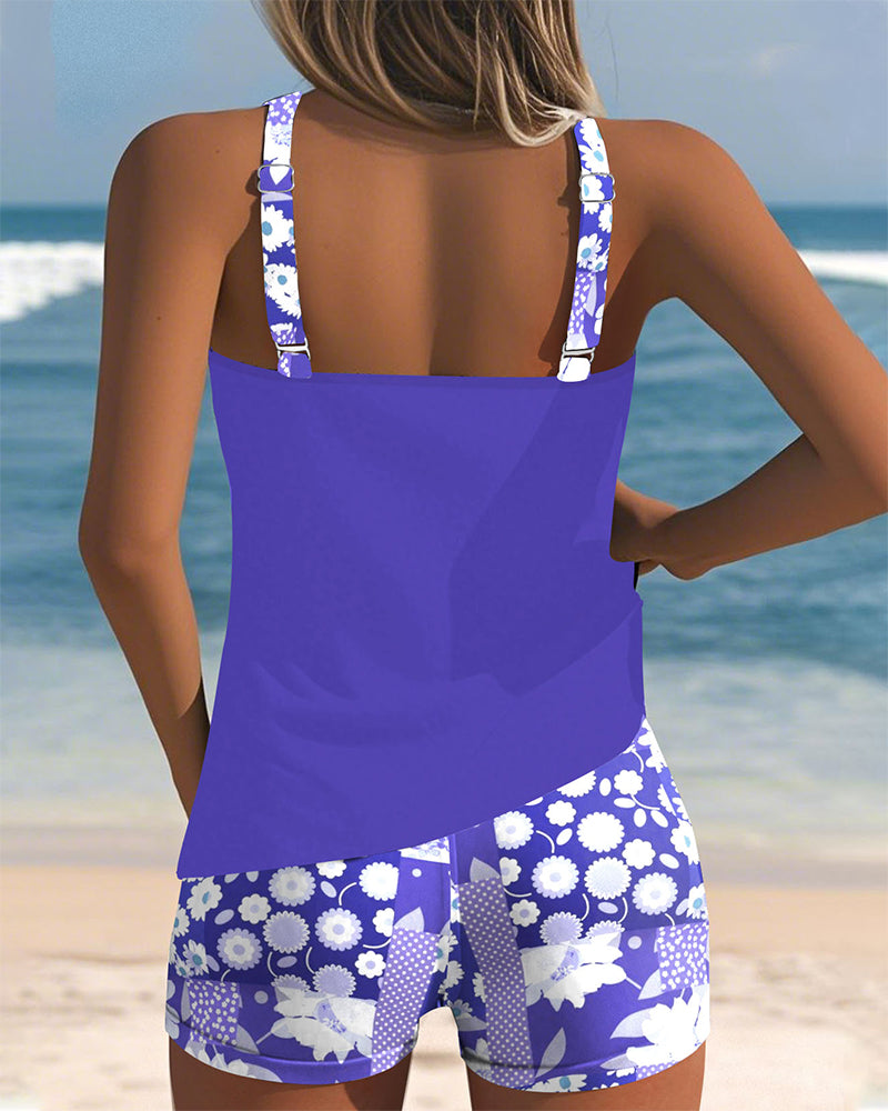 Women’s Floral Tankini Set with Comfortable Fit and Swim Shorts
