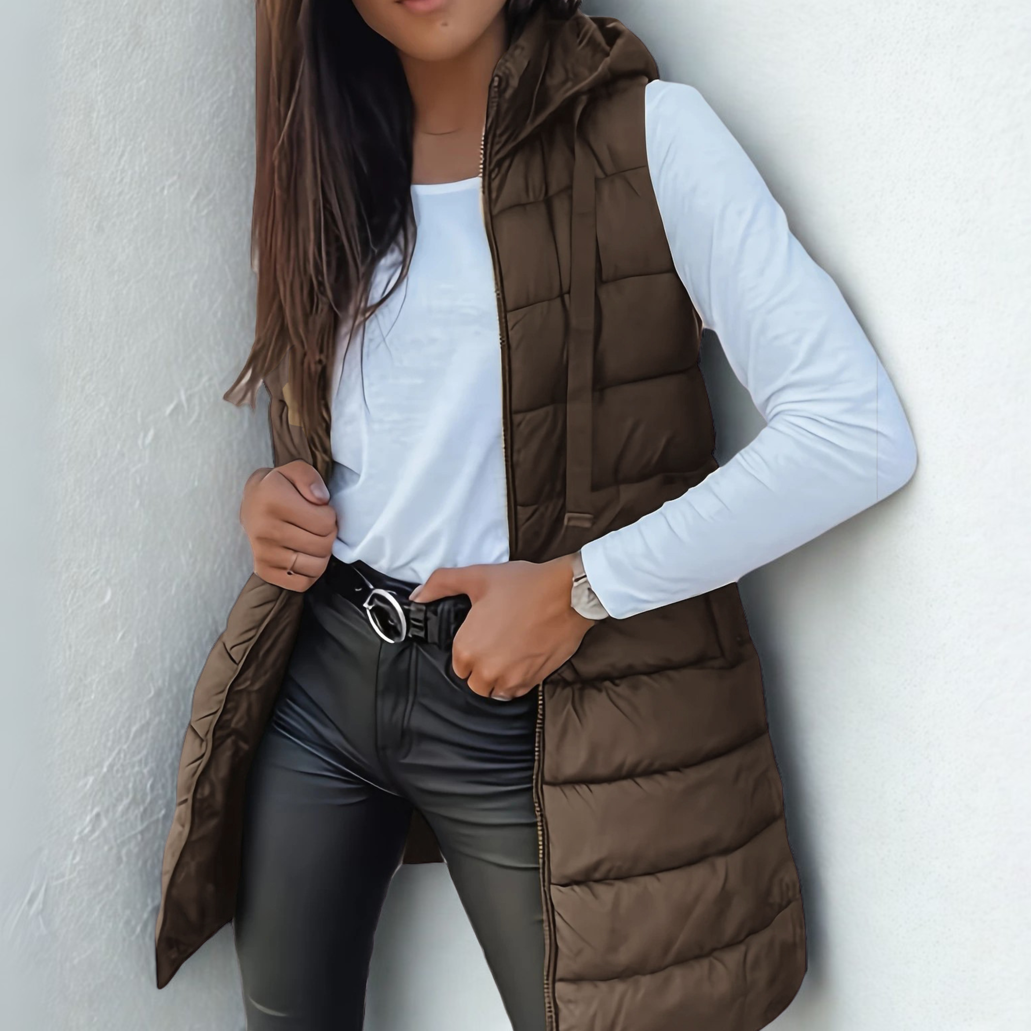 Women’s Longline Hooded Puffer Gilet
