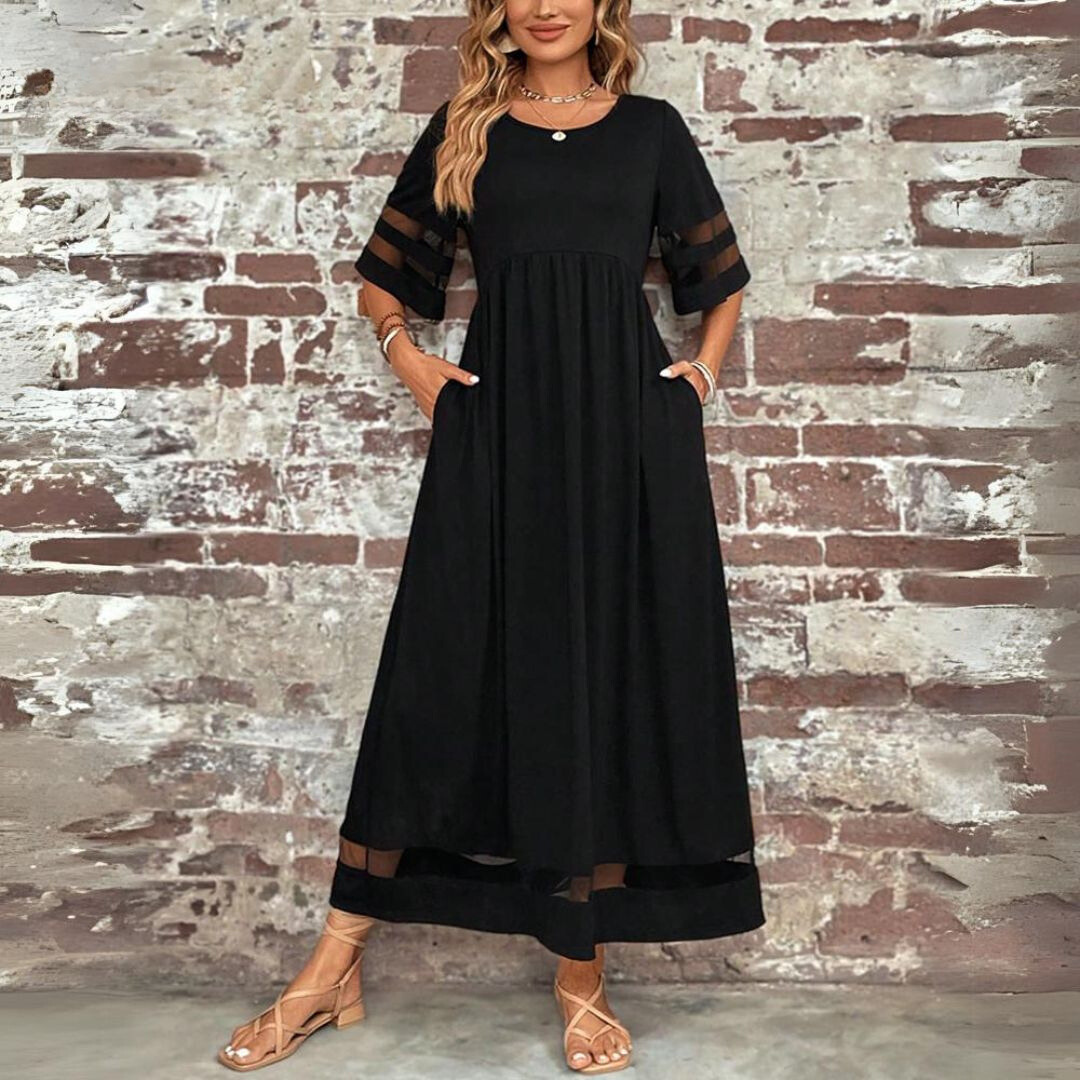 Women’s Flattering Midi Dress with Empire Waist and Flowing Skirt