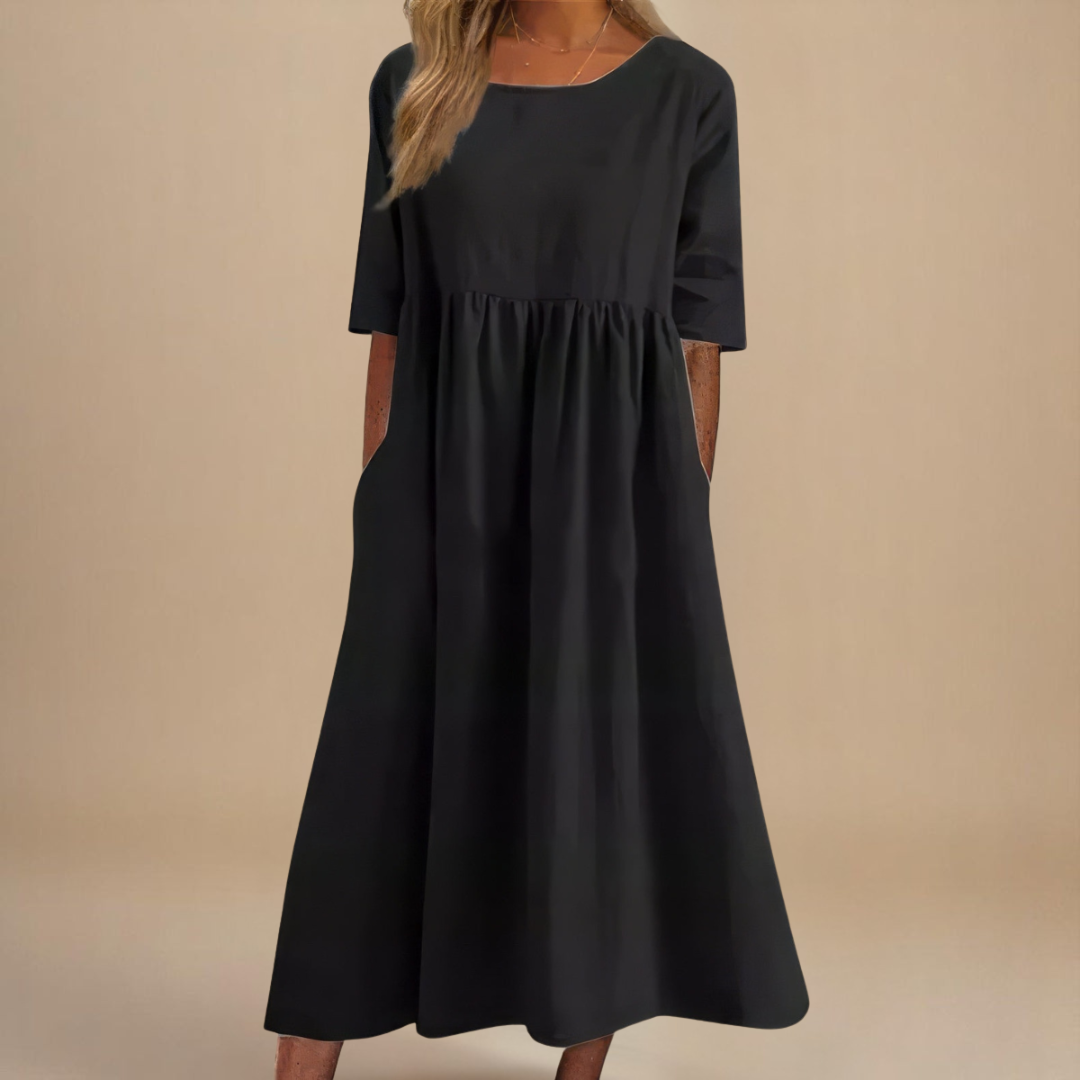 Women’s Flattering Midi Dress with Pockets and Relaxed Fit