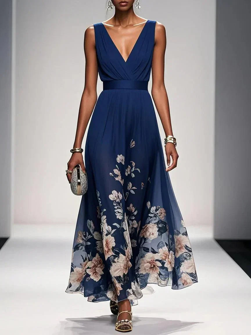 Women’s Floral Wedding Guest Dress with V-Neck