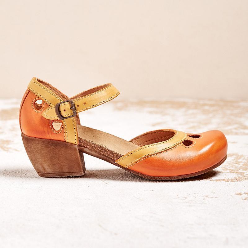 Women’s Mary Jane Flats with Ankle Strap and Color Block Design