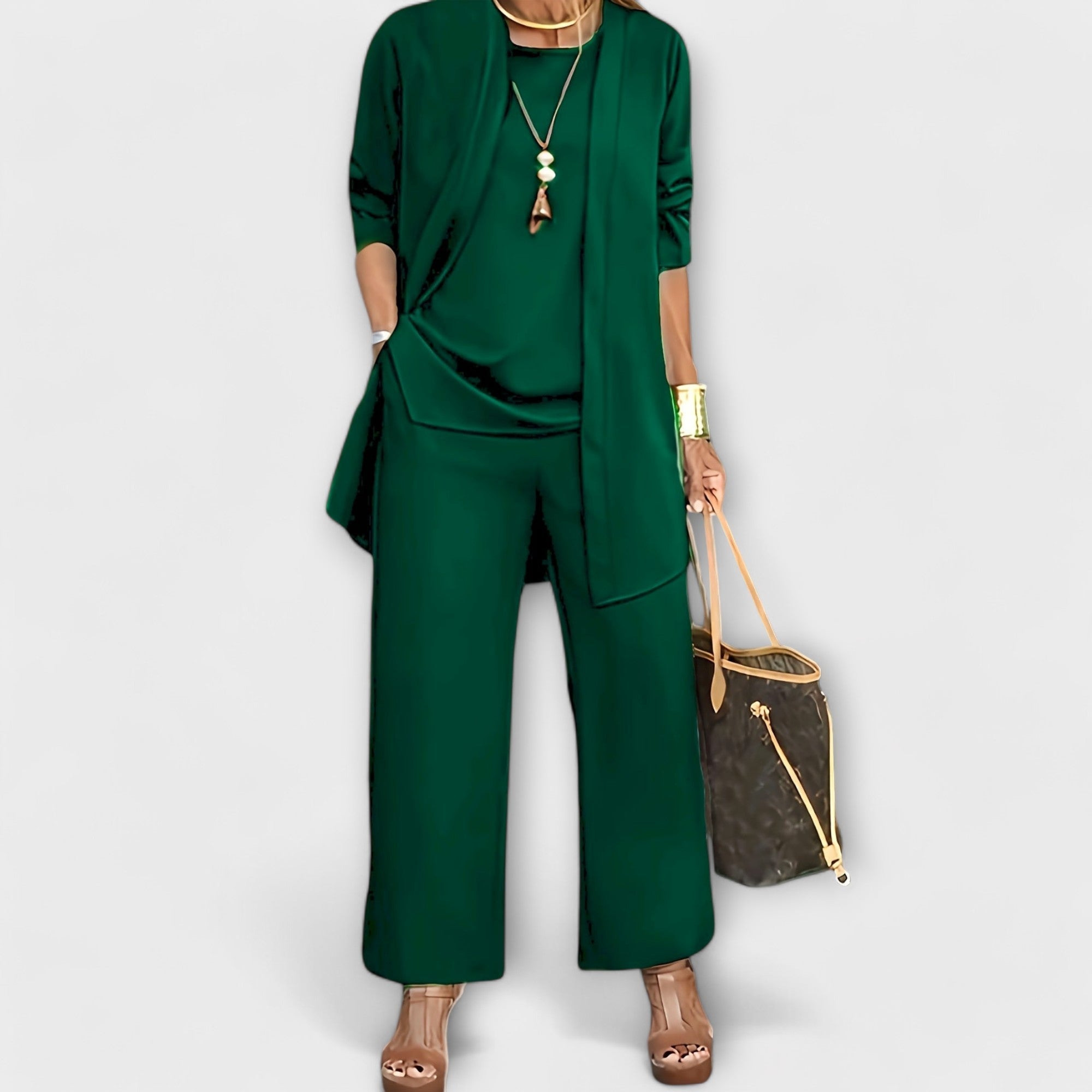 Women’s Wide Leg Three Piece Co Ord Set with Long Cardigan