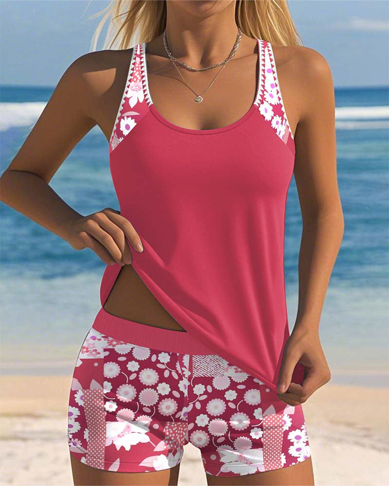 Women’s Floral Tankini Set with Comfortable Fit and Swim Shorts