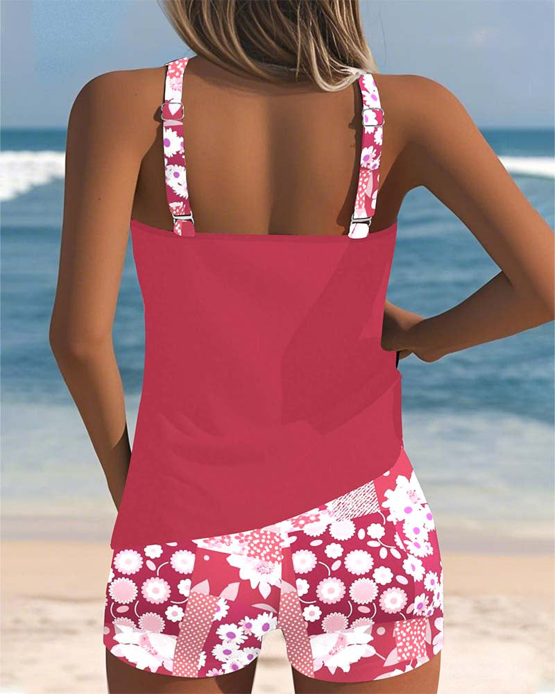 Women’s Floral Tankini Set with Comfortable Fit and Swim Shorts