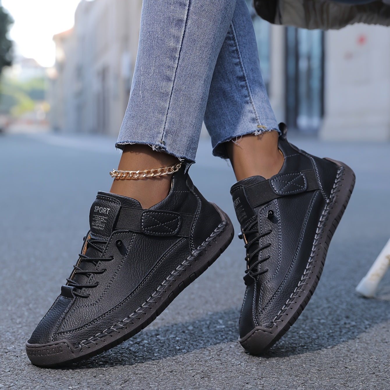 Women’s Lace-Up Ankle Sneakers with Suede and Leather Panels