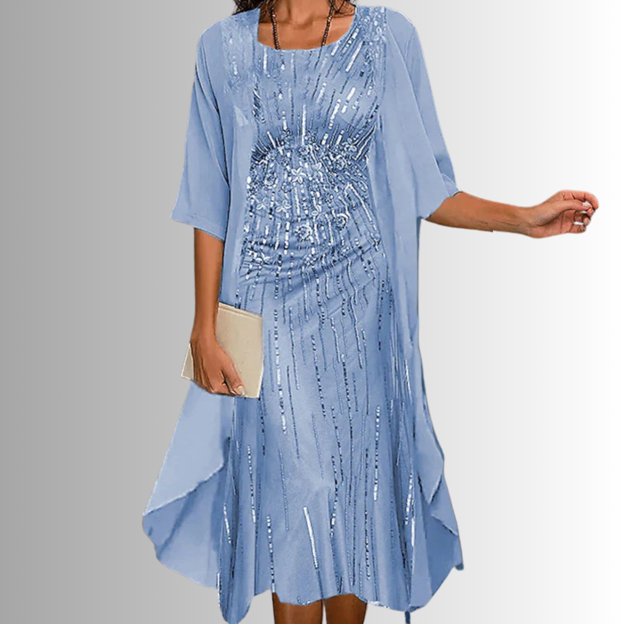 Women’s Elegant Two Piece Set with Layered Blouse and Matching Dress