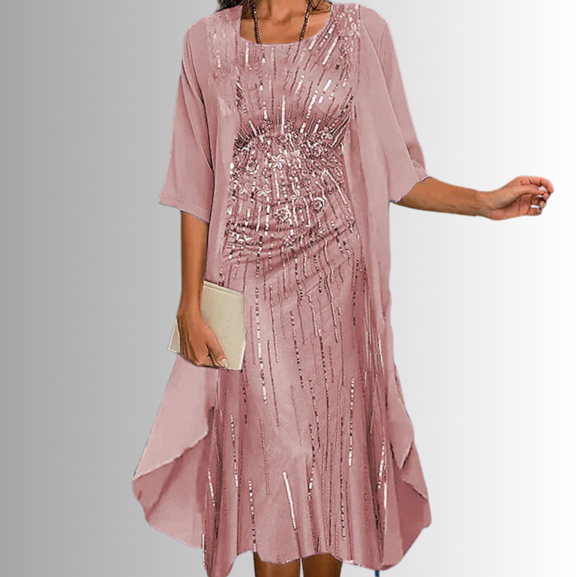 Women’s Elegant Two Piece Set with Layered Blouse and Matching Dress