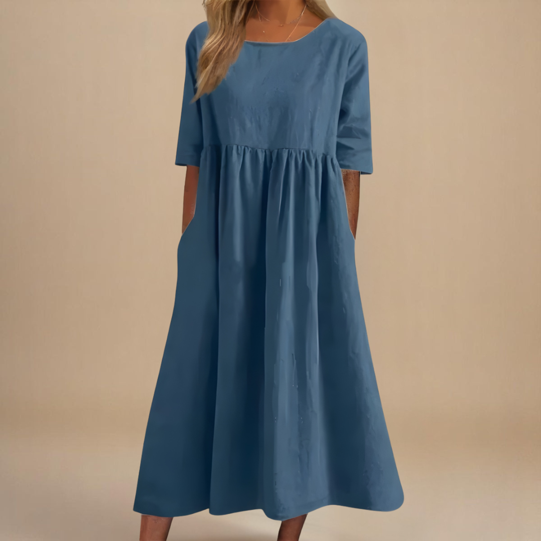 Women’s Flattering Midi Dress with Pockets and Relaxed Fit