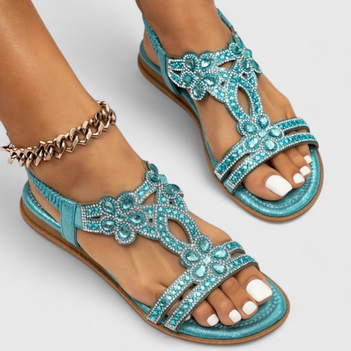 Women’s Orthopedic Sandals with Rhinestone Straps and Comfort Sole
