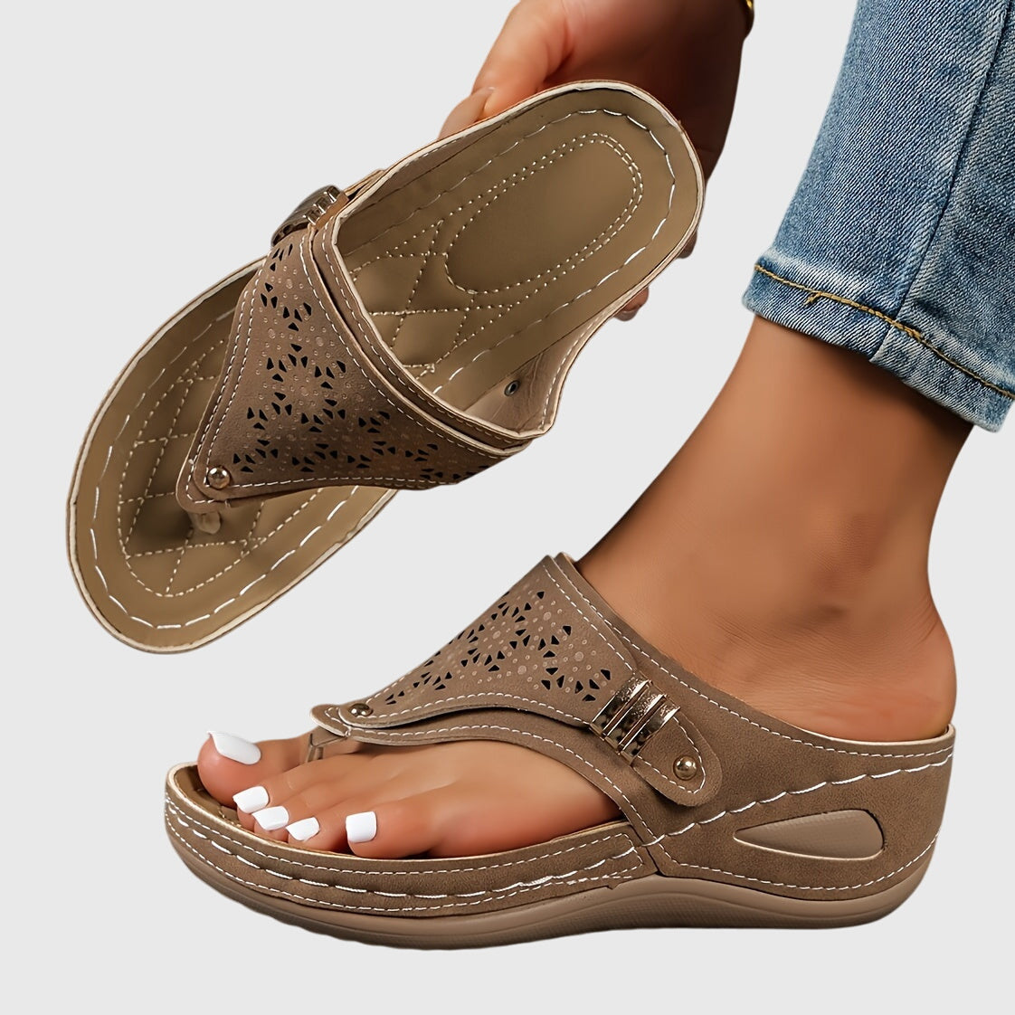 Women’s Platform Thong Sandals with Beaded Ankle Accent