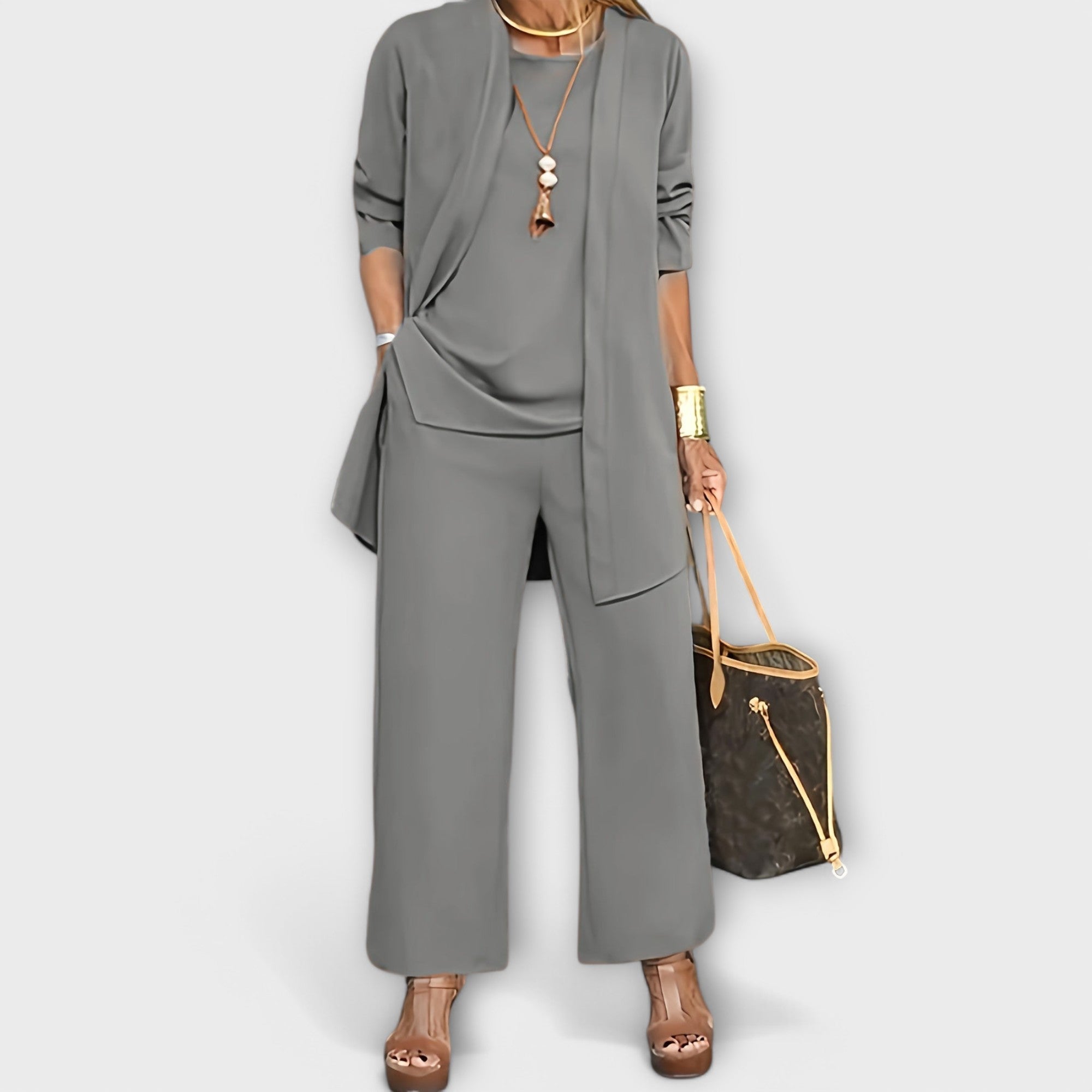 Women’s Wide Leg Three Piece Co Ord Set with Long Cardigan