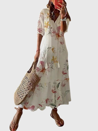 Women’s Boho Summer Maxi Dress with V-Neck and Relaxed Fit