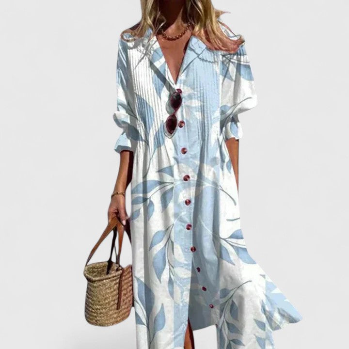 Women’s Boho Midi Dress with Relaxed Fit and Vibrant Print