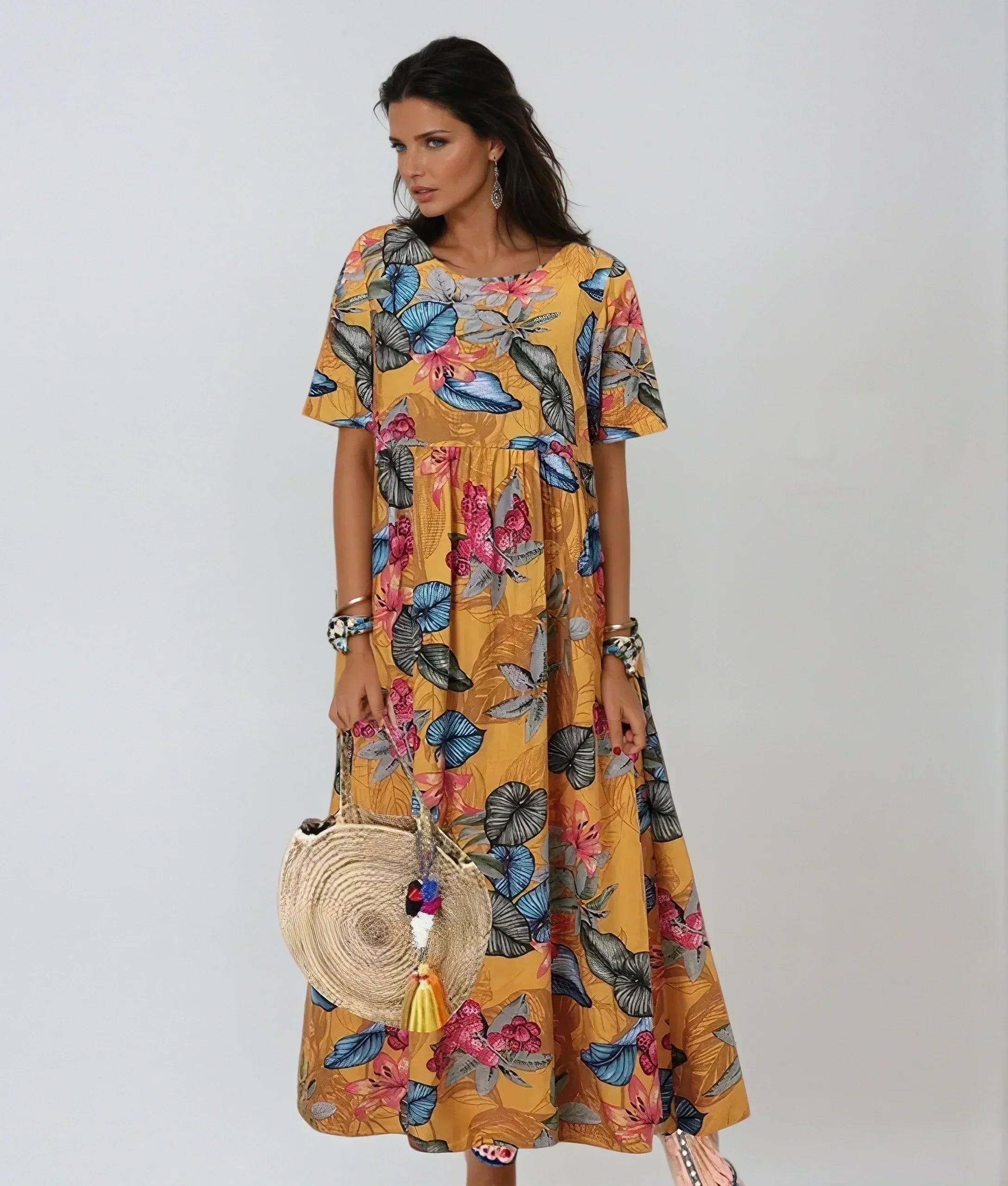 Women’s Floral Summer Dress with A-Line Silhouette and Flutter Sleeves