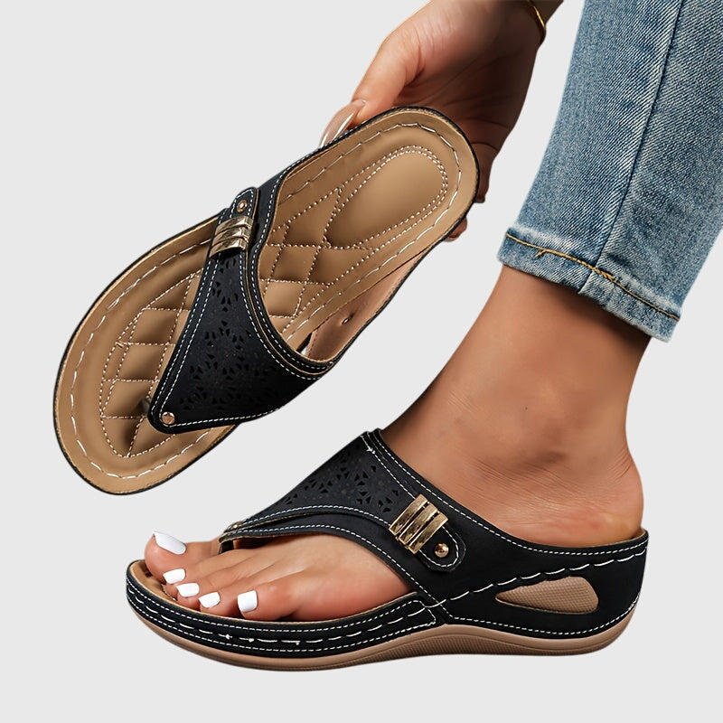 Women’s Platform Thong Sandals with Beaded Ankle Accent
