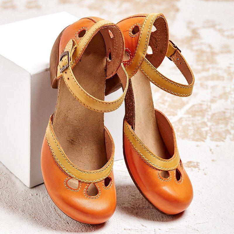 Women’s Mary Jane Flats with Ankle Strap and Color Block Design