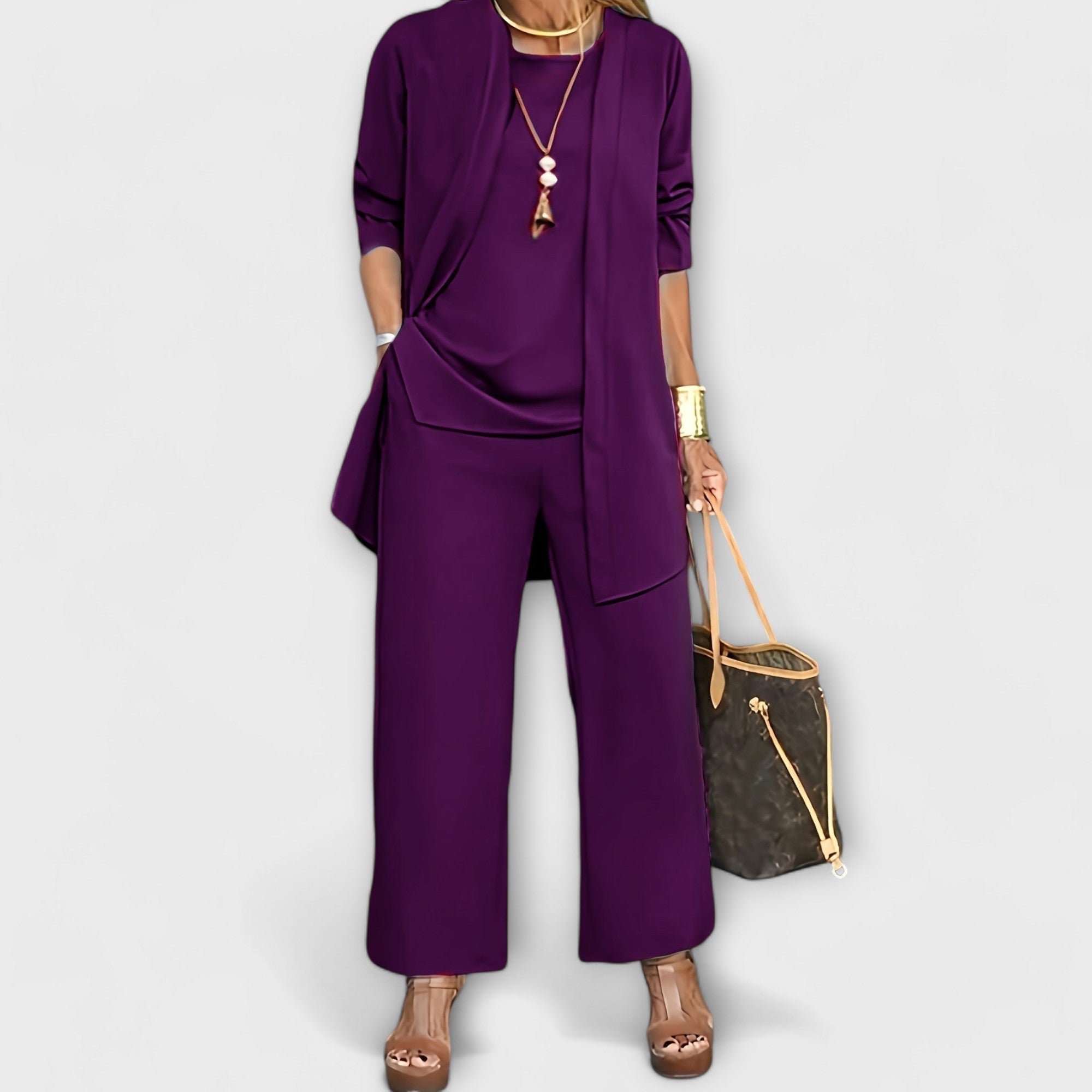 Women’s Wide Leg Three Piece Co Ord Set with Long Cardigan