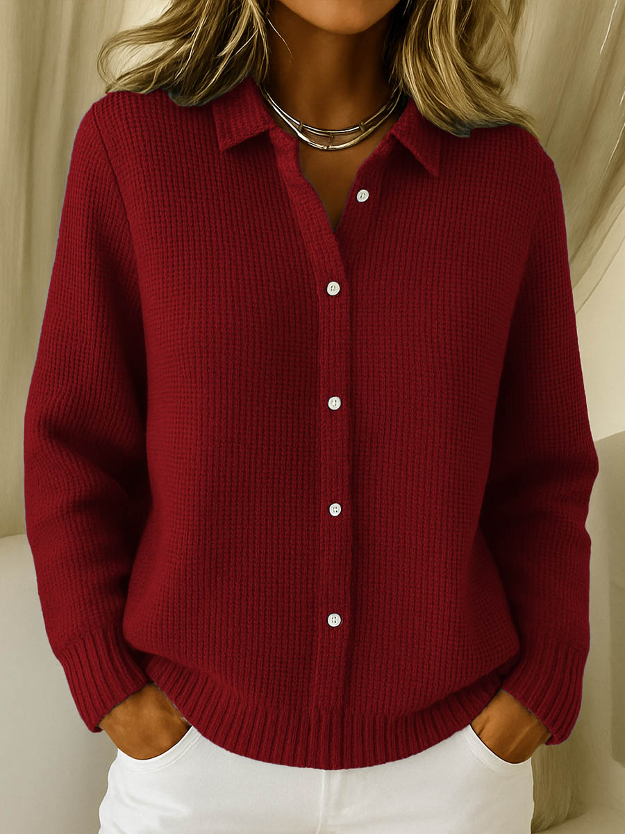 Women’s Knitted Cardigan with Collar and Button Front