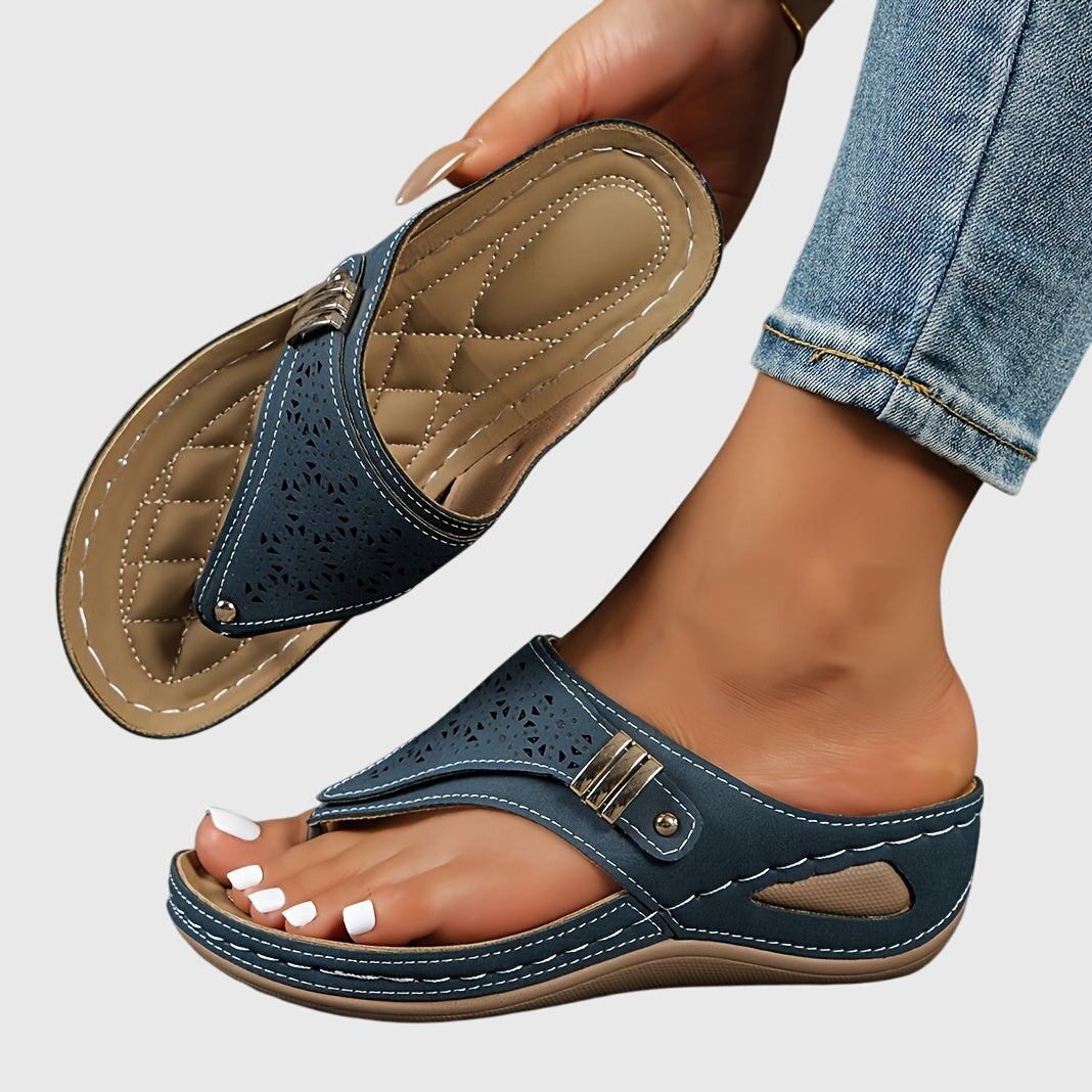 Women’s Platform Thong Sandals with Beaded Ankle Accent