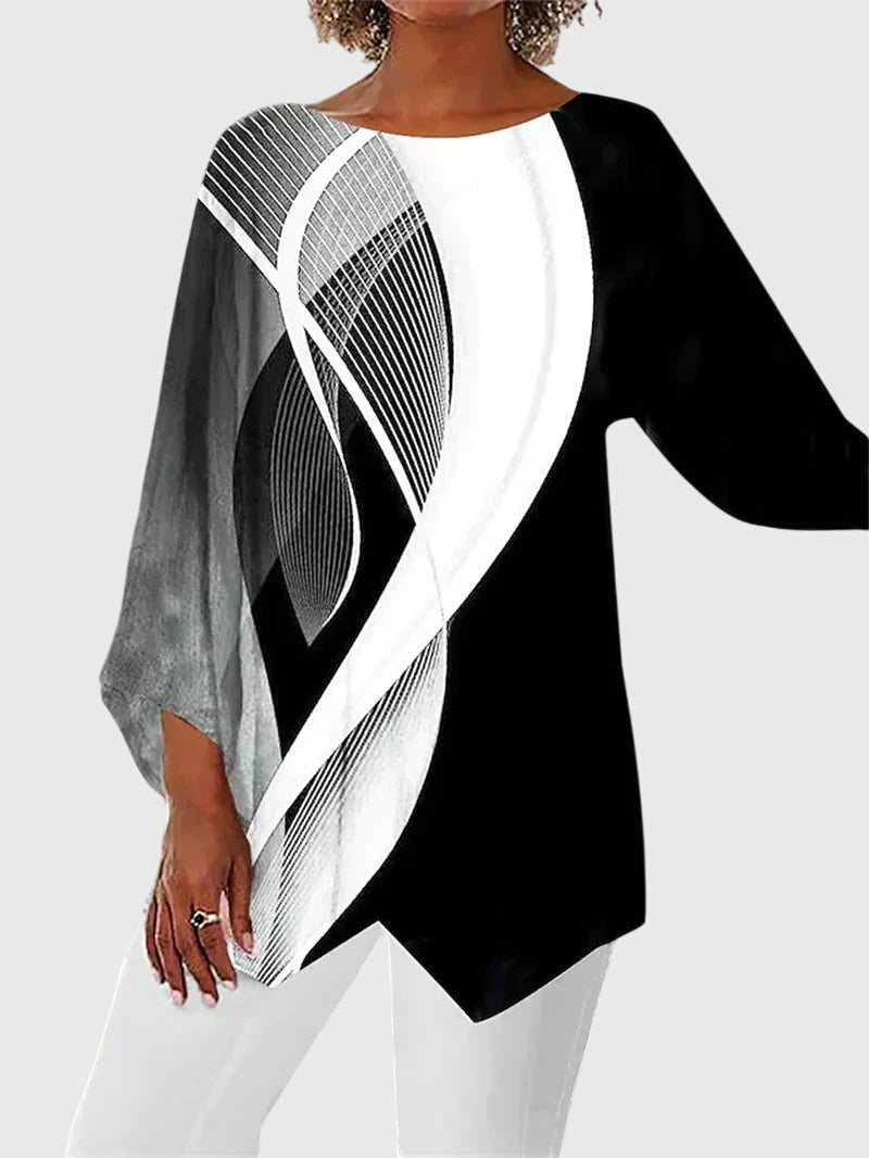 Women’s Longline Printed Top with 3/4 Sleeves