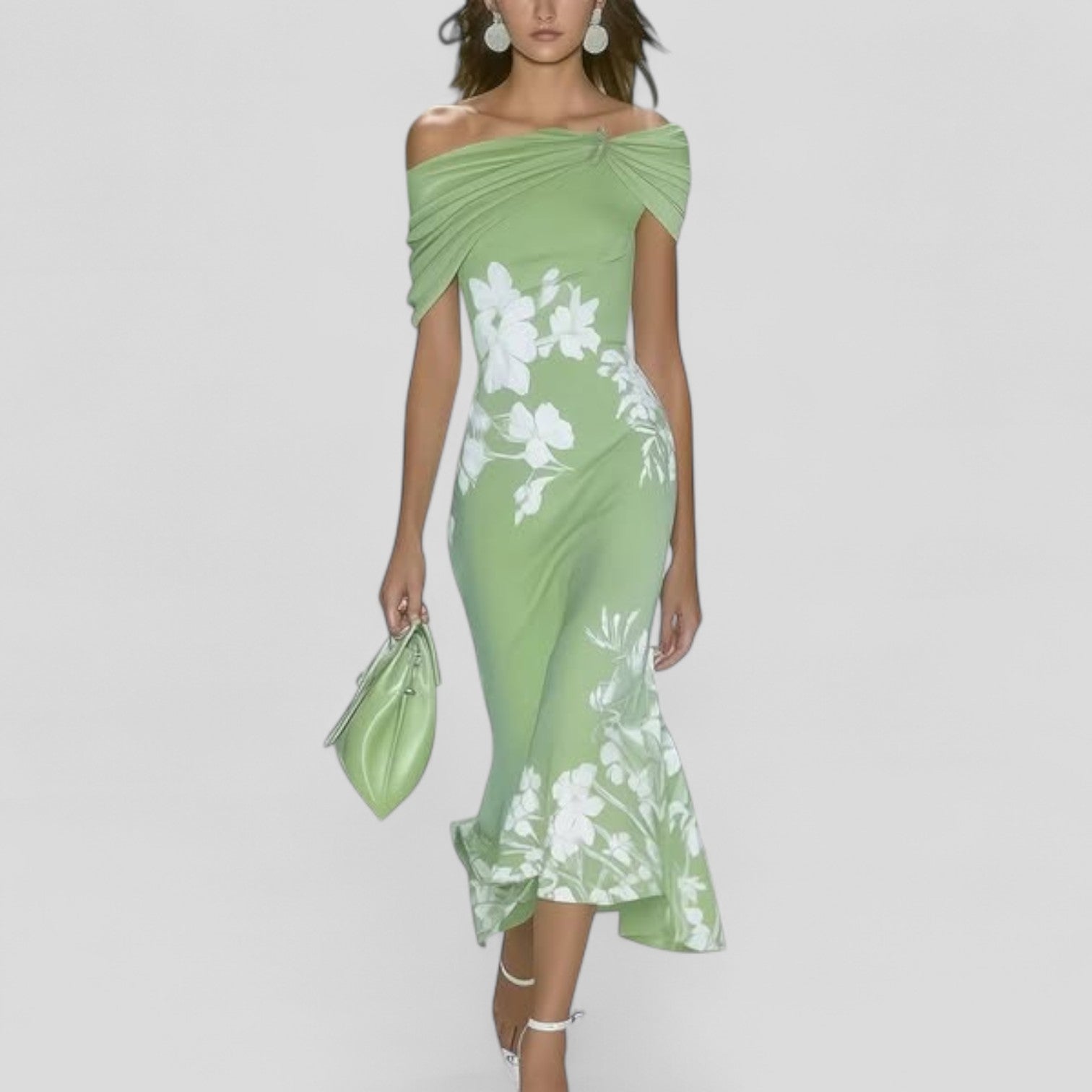 Women’s Elegant Midi Dress with Relaxed Silhouette and Statement Print