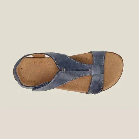 Orthopedic Vegan Leather Sandals with Memory Foam Footbed and T-Strap Design