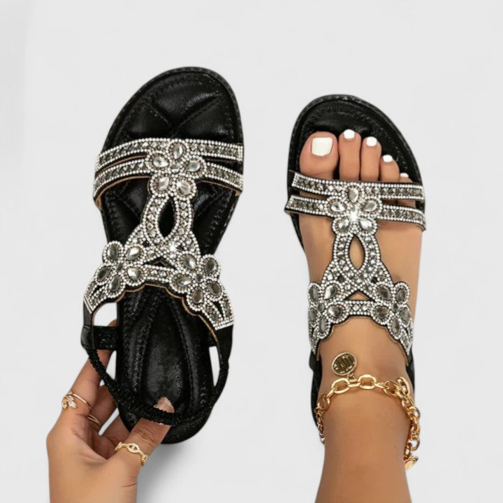 Women’s Orthopedic Sandals with Rhinestone Straps and Comfort Sole