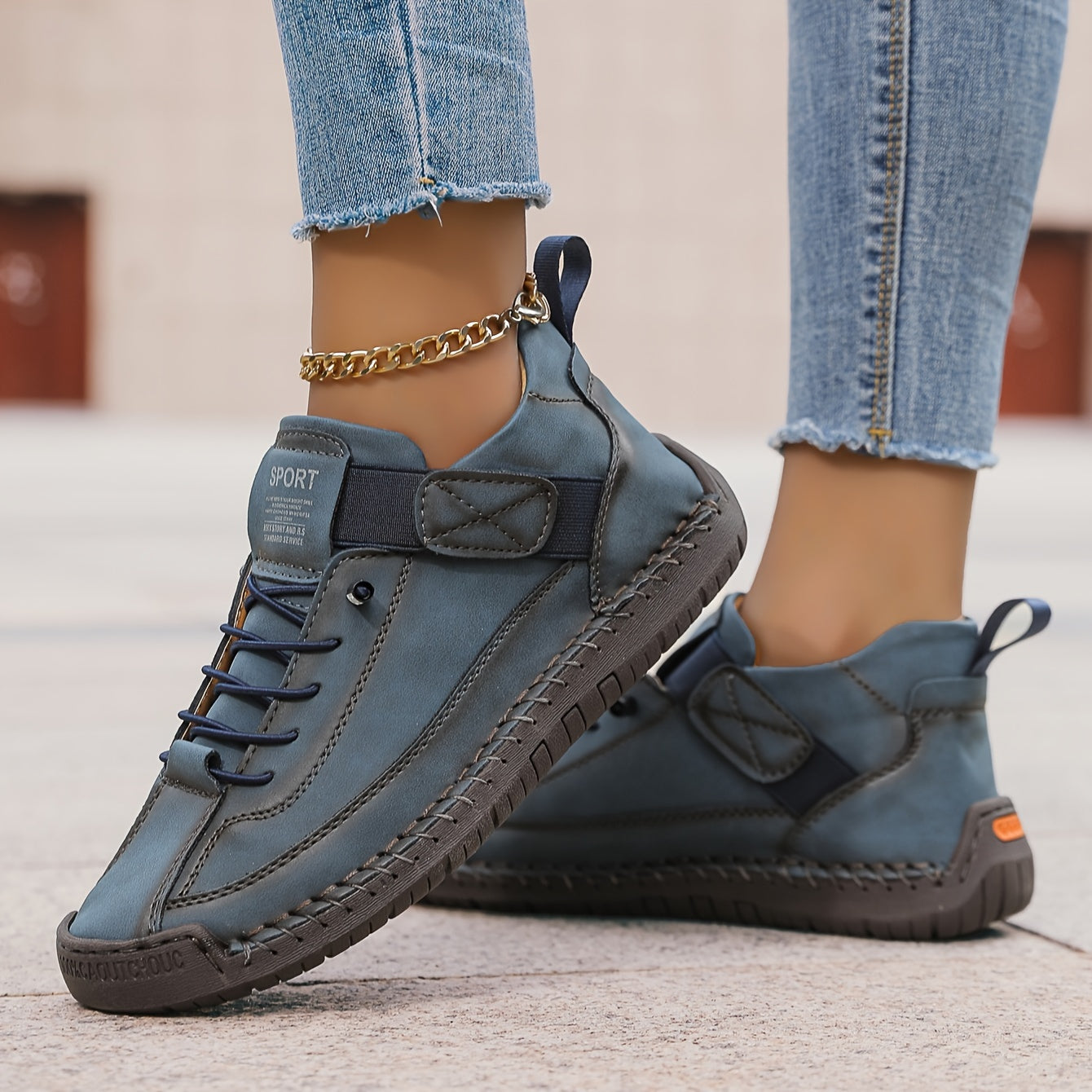 Women’s Lace-Up Ankle Sneakers with Suede and Leather Panels